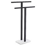 KOKOSIRI Bathroom Towel Rack 2-Tier Standing Towel Racks with Marble Base, Stainless Steel Freestanding Towel Bars, Thicken Steady Design, Matte Black THS0001-BK