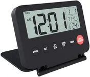 MMOBIEL Small Digital Travel Alarm Clock Battery Operated Portable Alarm Clock for Travel – Digital Clock, Alarm, Timer, Snooze, Date, Temperature and Backlight (Batteries Not Included) - Black