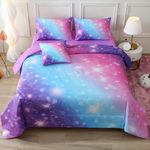 JQinHome Glitter Bedding Set Twin Size,6 Piece Bed in A Bag 3D Colorful Rainbow Galaxy Comforter Set for Girls Kids(1 Comforter,2 Pillowcases,1 Flat Sheet,1 Fitted Sheet,1 Cushion Cover)(Blue Purple)