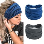 Headbands for Women’s Hair Wide Head Bands Adult Womens Boho Hair Bands Ladies Sport Headband Yoga Head Wraps（ Blue + Gray ）