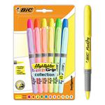 BIC Highlighter Grip, Ribbed Rubber Grip for Extra Comfort, Water-Based Ink, Assorted Intense and Pastel Colours, Pack of 12