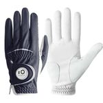 FINGER TEN Golf Gloves Men Left Hand Leather with Ball Marker All Weather Value Pack, Mens Golf Glove Wear Resistant Stable-Grip Weathersof (Dark Blue, L-Worn on Left Hand)