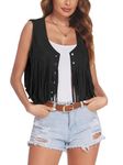 Acrawnni Women Tassel Vest 70s Hippie Faux Suede Rivets Sleeveless Fringe Waistcoat Jacket Open Front Boho Western Jacket Cardigan (B-Black, XL)