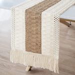 Baoswi Macrame Table Runner Farmhouse Style, Natural Burlap Boho Table Runner Modern Farmhouse Decor Rustic Woven Cotton Crochet Lace for Bohemian, Rustic,Bridal, Shower Wedding, Dinner, 72" x 12"