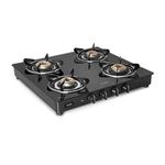 Glen 4 Burner LPG 6mm Thick Toughened Glass Top Gas Stove|Brass Burner|ISI Certified|Auto Ignition|Black|Drip Trays|Revolving Inlet Nozzle|2 Year Warranty On Product|CT4B55BLBBAI