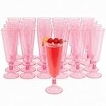 MATANA 150 Premium Pink Plastic Champagne Flutes with Glitters, 150ml - Reusable Toasting Glasses, Cocktail Prosecco Glasses for Weddings, Birthdays, Christmas, Bridal Showers, Themed Parties