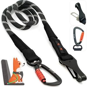 Dog Seat Belt for Car | Universal Pet Car Seatbelt with Reflective Climbing Rope, Aviation Aluminum Carabiner with 360° Swivel & Auto-Lock, Secure Safety Restraint (Carbon Black 360°)