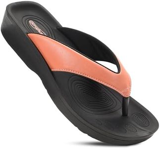 AEROTHOTIC Comfy Arch Support Flip Flops for Women Orthopedic Slip on Sandals (Flumen Peach, Size 6)