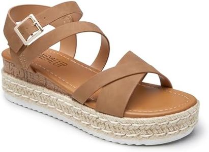 SANDALUP Women's Espadrilles Wedge Sandals - Adjustable Ankle Strap, Open Toe, Comfort Platform Shoes, Brown, Size 10