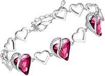 Leafael Infinity Love Heart Link Bracelets, October Birthstone Crystal Bracelet for Women, Silver Tone Jewelry Gifts for Her, Tourmaline Hot Pink, 7-inch Chain and 2-inch Extender