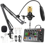 SIBORIE F998 Podcast Equipment Bundle for Tiktok and YouTube Vlog,Sound Board with Audio Interface,Condenser Karaoke Microphone,Streaming Podcast Starter Kit DJ Audio Mixer (F998+BM800 MIC)