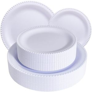WELLIFE 60PCS White Plastic Plates,Include 30 PCS 10.25 inch and 30 PCS 7.5 inch Plates Disposable Heavy Duty, White Party Supplies