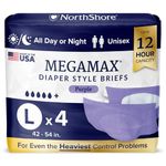 NorthShore MegaMax Made in USA Adult Overnight Diapers, 12-Hour Tab-Style, Large, 4 Count Starter Pack, Purple, 42-54 inches, Unisex Incontinence Underwear