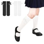 Girls Socks, 2 Pairs Girls Knee High Socks with Bows Cotton School Uniform Socks for Girls 4-7 Years