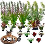 Fish Tank Decorations,21 PCS Plastic Aquarium Plants and Cave Rock Decor Set,Plastic Fish Tank Accessories,Small Large Betta Fish Tank Accessories