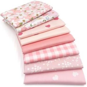 Aubliss 8pcs Fat Quarter Fabric Bundles (100% Cotton - 20'' x 20'') Quilting Cotton Craft Fabric Pre-Cut Squares Sheets for Patchwork Sewing Quilting Crafting(Sweet Pink)