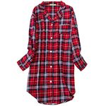 Shymay Women's Flannel Cotton Nightgown Button Down Nightshirt Long Sleeve Sleep Shirt Dress Sleepwear Pajama Top, Red, Large