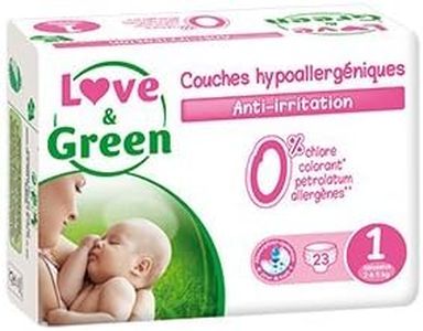 Love & Green - Couches Bébé Hypoallergéniques 0% - Taille 1 (2-5 kg) - Lot de 3 x 23 couches (69 couches)