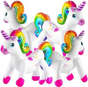Inflatable Unicorn Party Decorations - (Pack of 4) 24 Inch - Large Blow Up Rainbow Unicorns for Unicorn Birthday Decorations, Party Decor, Balloons, Pool Fun, and Party Favors Supplies