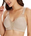 Lemorosy Women's Wirefree Jacquard Back Support Bra Full Figure Front Closure Posture Bras(Nude,42C)