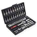 UHOUSEST Socket Set 46 Piece - Ratchet Set, 1/4 inch Drive Socket Wrench Tool Set with Storage Case, Ratchet Socket Set for DIY Enthusiasts, Socket Wrench Set for Car Repair and Home Maintenance