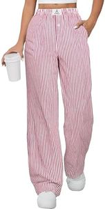 ANRABESS Women's Gingham Pants - Casual Lounge Pajama Bottoms for Home Sleep Resort Wear Red White Stripe Small
