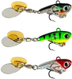 Gxamz Tail Spinner Hard Metal Lures VIB Fishing Baits Jigging Spoons with Treble Hook Kit Sinking Blade Bait for Bass Trout Freshwater (0.28oz(8g)-10#-3pc)