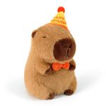 Ditucu Cute Capybara Plush with Happy Birthday Hat Bow Kawaii Capibara Stuffed Animals Toys for Birthday Gifts Party Decoration for Kids Brown 13 inch