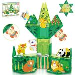 PicassoTiles Magnet Tile Building Blocks Forest Animal Theme Toy Set with 8 Character Action Figures Educational STEM Learning Construction Kit Pretend Play Magnetic Tiles Preschool Kids Ages 3+ PTQ16