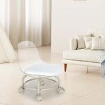 Jukkre Low Rolling Stool with W Heels,Round Rolling Seat Stools,Rolling Stool with Backrest, Low Height Roller Stool, with Universal 360 Degree Swivel Wheels, for The Garage and Workshop (White)