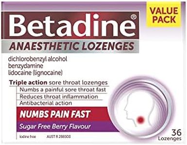 Betadine Anaesthetic Lozenges - Triple Action Sore Throat Lozenges - Numbs a Painful Sore Throat Fast, Berry Flavour, 36 Pack