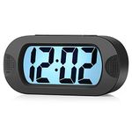 Plumeet Digital Alarm Clock Travel Clock with Snooze and Nightlight - Easy to Set Simple Bedside Alarm Clocks for Kids - Ascending Sound - Battery Powered (Black)