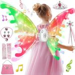 SMILESSKIDDO Electric Fairy Wings - Princess Dress up Costume and Light Up Butterfly Wings with LED Lights & Music, Cosplay Cape/Crown/Wand, Halloween Christmas Gift for Girls, Kids