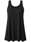 ROSYLINE Women’s Tank Tops with Built in Shelf Bra Casual Flowy Swing Tank for Women Pleated Long Sleeveless Black L