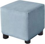 Bifaunvogel Ottoman Cover Square Velvet Storage Ottoman Slipcovers Thick Stretch Footrest Foot Stool Covers Protector with Elastic Band(Small-Light Blue)