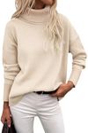 Zeagoo Women's Turtleneck Sweater 2024 Fall Winter Chunky Knitted Pullover High Low Hem Trendy Basic Jumper Top Beige