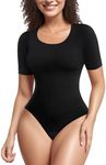 BRABIC Womens Bodysuit Shapewear for Tummy Control Seamless Sleeveless Tank Tops Body Shaper, Black Short Sleeve, Large