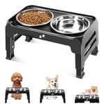 Elevated Dog Bowls for Small Medium Dogs 3 Height Adjustable Raised Dog Bowl Stand with 2 Thick 6" Stainless Steel Dog Food Bowls Non-Slip Dog Feeder Adjusts to 2.75", 6", 7.5", Black