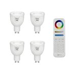 Auraglow 2.4GHz RF Remote Control CCT 5W Dual White LED GU10 Bulb Dimmable Adjustable Colour Temperature, Daylight, Cool, Neutral, Warm 2700K to 6500K, 50W EQV - 4 Pack with Remote