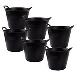 42 Litre Black Heavy Duty Large Flexi Tub Rubble Container Garden Home Flexible Plastic Storage Bucket (Pack of 6 Flexi Tubs)