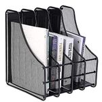 DHVAJ 4-Slot Mesh Metal Document Files Holder Rack,Desk Files Organizer Book Stand | Black | 35 x 28 x 32 cm