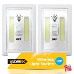 SOL 2pk Wireless LED Battery Powered Lights Switch, Stick On Battery Lights, Cupboard Lights Battery Operated Night Light, Battery Shed Lights Battery Powered Bright Battery Operated Lights + Stickers