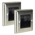Ex-Pro 2 Pack Brush Wall Plate, Single Gang Steel Flush Wall Mounted Faceplate for Outlets, Sockets and Tidy Wire and Cable - Silver