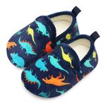 L-RUN Baby Boys Girls Wool Like House Slippers Kids Light Weight Anti-Skid Shoes for Outdoor Indoor Comfy Loafers(Navy Dinosaur Z,3.5-4.5 Infant)