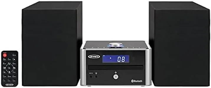 Jensen JBS-210 3-Piece Modern Compact Bluetooth Stereo Shelf System, CD Player, Digital AM/FM Stereo with Speakers, Aux-in, & Remote Control Included (Black/Silver)