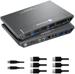 AV Access KVM Switch 2 Computers 2 Monitors DisplayPort 8K@60Hz 4K@165hz/144hz, DP KVM Switch Dual Monitors with USB 3.0 Ports, Audio Out, IR Remote, with All Cables