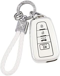 PIFOOG Key Fob Cover for Toyota Camry RAV4 Corolla C-HR Avalon Highlander Prius Smart Keys Case Shell Protector Bling Keychain Accessories 4 Button TPU Girly Women White Silver, White and Silver Edge