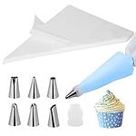 Bigqin 13.7 Inch 100pcs Large Disposable Piping Bags and Nozzles Set of 6 Pcs with Converter, Anti Burst Non-Slip Thicken Icing Piping Pastry Bags for Cookies Cake Decorating Supplies Bags Clear