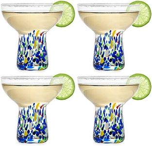 The Wine Savant Margarita Glasses - Set of 4 - Luxury Hand Blown Confetti Margaritas, Cocktails, Water, Wine, Dessert, Martini & Champagne Cinco de Mayo, Hand Blown - Mexican Confetti Design Glass