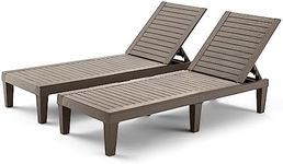MELLCOM Outdoor Chaise Lounge Chairs Set of 2, All-Weather Patio Loungers with 5-Position Adjustable Backrest and Wood Texture Design, Reclining Chair for Patio, Garden, Beach, Poolside, Balcony
